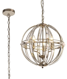 Round Pendant with 3 Light Chandelier - Polished Nickel
