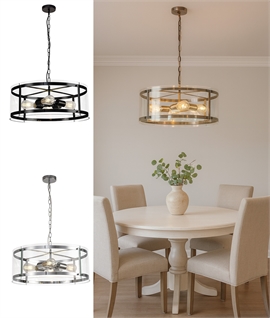 Clear Circular Glass Pendant with Interior 4 Light Fixture
