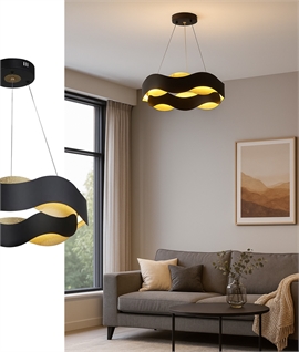 Curved Round Black & Gold LED Pendant Light 