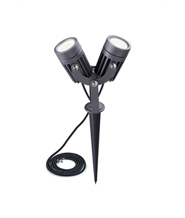 Clapham Twin Spike-Wall Light, 2 x 3W LED, 3000K, 420lm, 30 Degree, IP65, c-w 2m Cable, Grey-Black, 3yrs Warranty