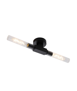 Satin Black & Ribbed Glass Double Wall or Ceiling Light
