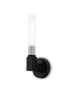 Satin Black & Ribbed Glass Shade Wall Light 