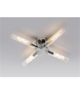Clari Flute 4 Light Ceiling, E27, IP44, Satin Nickel