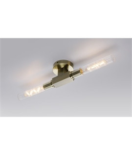Clari Flute 2 Light Wall-Ceiling, E27, IP44, Antique Brass