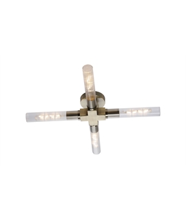 Antique Brass & Ribbed Glass 4 Light Ceiling Fitting 