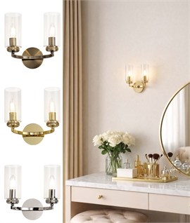 Double Arm Wall Light with Clear Glass Shades & Crystal Detail Double Arm Wall Light with Clear Glass Shades & Crystal Detail