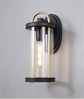 Black & Gold Wall Light with Clear Glass - IP54 Rated
