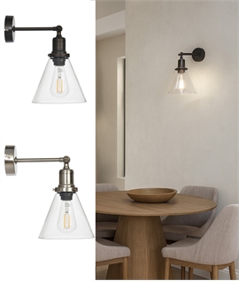 Conical Clear Glass Adjustable Wall Light - Vintage Styling