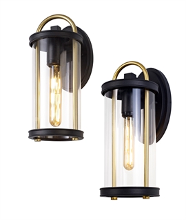 Black & Gold Wall Light with Clear Glass - IP54 Rated