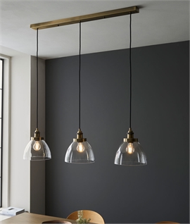 Clear Glass 3 Light Bar Pendant in Antique Brass 