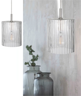 Vintage Cylindrical Ribbed Clear Glass Pendant Light