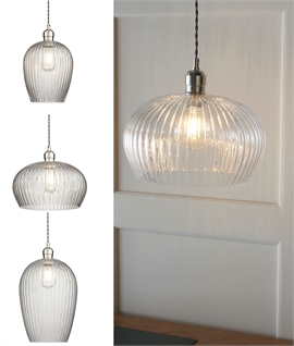 Clear Ribbed Glass and Bright Nickel Pendant with Twisted Flex 