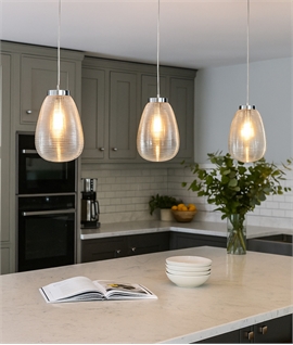 Rippled Blown Glass & Chrome Light Pendant Dia 280mm Flex 2 Metres