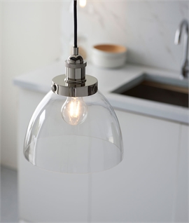 Factory Style Clear Glass Pendant in Bright Polished Nickel