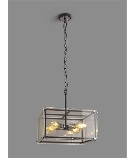 Clear Vue Pendant, 4 Light E27, Matt Black - Chrome - Clear Glass