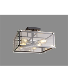 Clear Vue Semi Flush, 4 Light E27, Matt Black - Chrome - Clear Glass