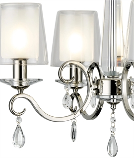 Modern Polished Nickel 4 Arm Chandelier Clear & Frosted Glass Shades