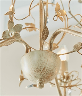 3 Light Gold & Cream Chandelier with Flower Details