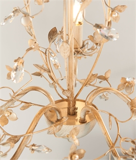 Gold and Cream Pretty 5 Arm Chandelier with Flower Details