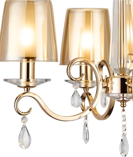Modern French Gold 4 Arm Chandelier Amber & Frosted Glass Shades