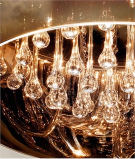 Flush Ceiling Light - Barrel-Shaped Smoked Glass with Elongated Crystal Drops