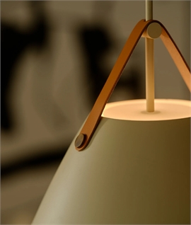 Leather Strap Metal Pendant Beige - Dia 36cm