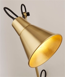 Brass Adjustable Long Reach Wall Light - Black Flex Detail