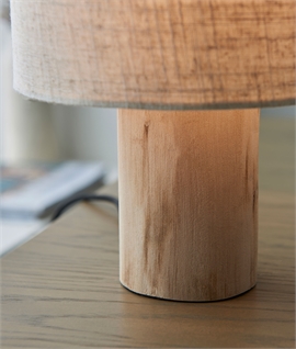 Natural Eucalyptus Wood and Linen Shaded Table Light