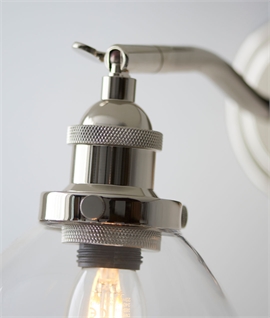 Adjustable Nickel and Clear Glass Wall Light - Switched