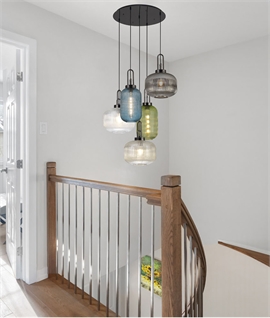 5 Flex Cluster Pendant Light - Matt Black Chrome with Coloured Glass
