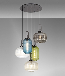 5 Flex Cluster Pendant Light - Matt Black Chrome with Coloured Glass
