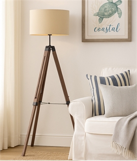 Surveyors Dark Wood Tripod Floor Lamp - Fabric Drum Shade