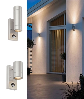 Coastal Resistant PIR Operated Stainless Steel Up & Down Wall Light 