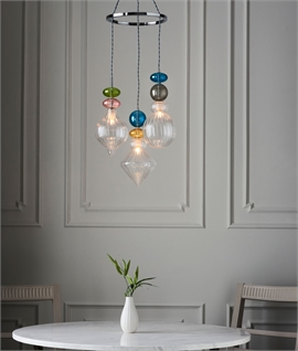 Elegant 3-Light Coloured Glass Drop Pendant in Middle Eastern Design
