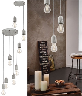 Industrial Concrete Finish Cluster Pendant with Bare Bulbs