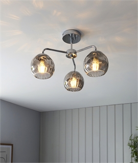 Triple Lamp Semi Flush Ceiling Light With Dimpled Shades