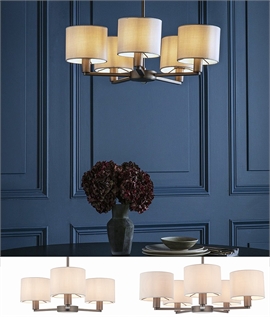 Bronze 3 or 5 Light Pendant with White Fabric Shades