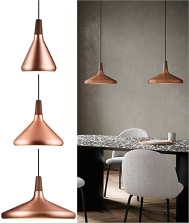 Brushed Copper Flared Pendant - Walnut Wood Finial 