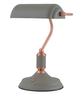 Bordeu Sand Grey & Copper Bankers Table Lamp 