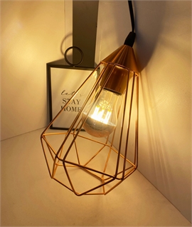 Copper Plated Wire-Frame Table Lamp - Diamond Jewel Design