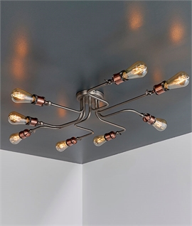 Industrial 8 Arm Flush Fitted Bare Lamp Ceiling Light