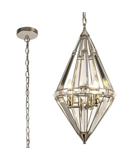Courage Diamond Pendant, 3 Light E27, Polished Nickel