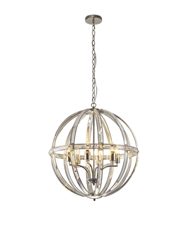 Courage Large Round Pendant, 6 Light E27, Polished Nickel