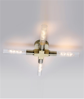 Antique Brass & Ribbed Glass 4 Light Ceiling Fitting 
