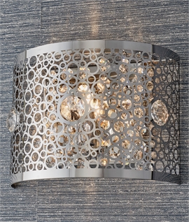 Flush Mounted Wall Light in Decorative Chrome & Crystal 