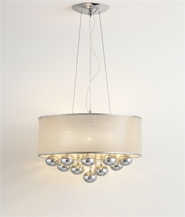 Chrome Drum Light Pendant with Hanging Baubles - 1 remaining, priced to clear