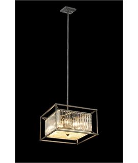 Crystal Canopy Fixed Pendant - Semi Ceiling, 4 x E14, Pewter - Clear - Grain Glass