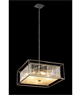 Crystal Canopy Fixed Pendant - Semi Ceiling, 6 x E14, Pewter - Clear - Grain Glass