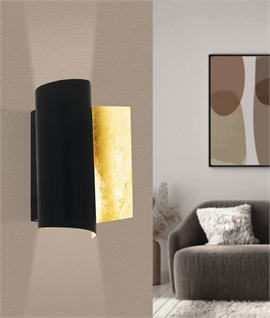 Wall Sconce Light in Rolled Scroll Design - Black with Gold