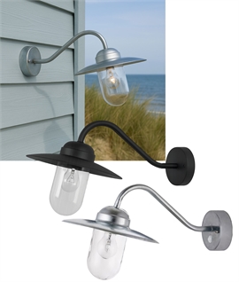 Curved Arm Weatherproof Wall Lantern, Galvanised or Black